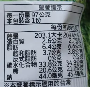 森永 抹茶牛奶糖雪派 營養標示