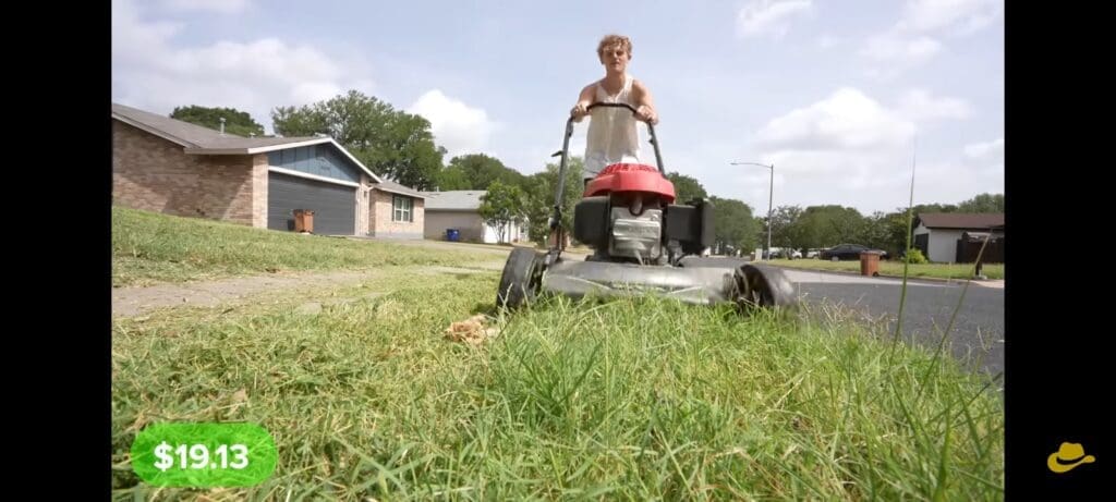 Mowing a local resident's lawn