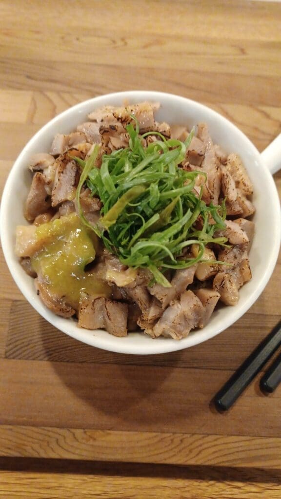 Citrus Shinn Duck Negi char siu rice