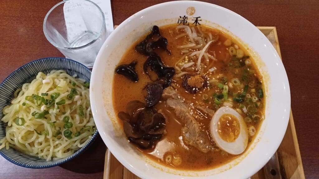 Long He Ramen ghost-pepper ribeye ramen with soft-boiled egg and extra noodles