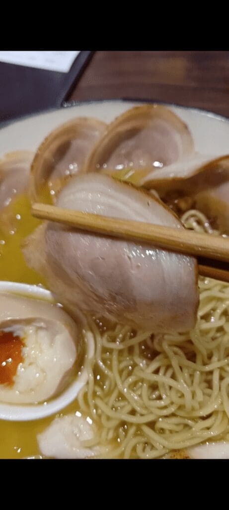 Char siu in Menya Hanekin's silkie chicken paitan ramen