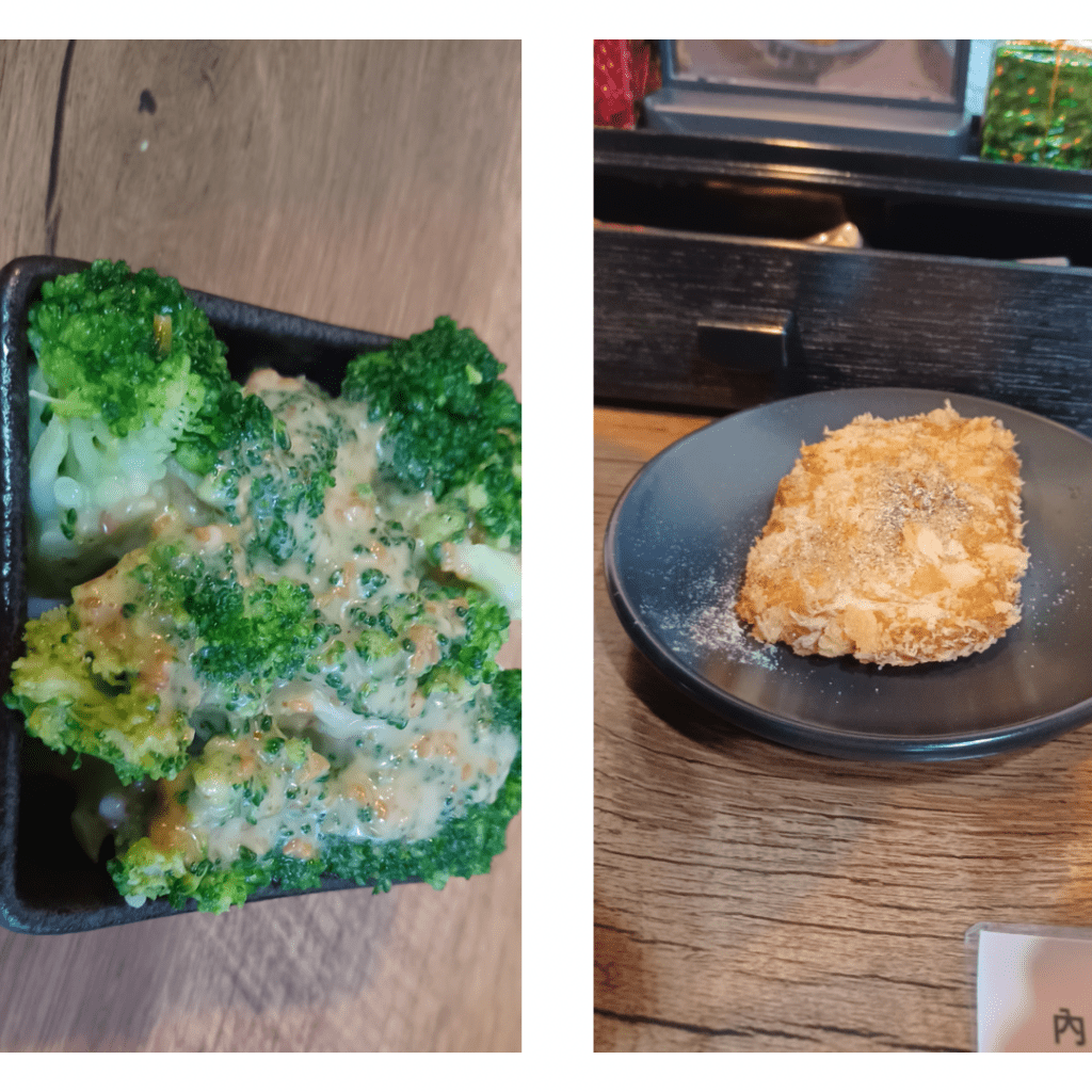 Shokunin Don Late-Night Diner golden shrimp cakes and sesame broccoli
