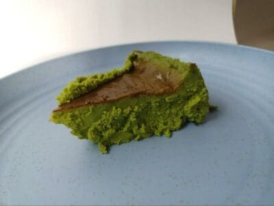 Yannick Uji Matcha Basque Cheesecake, cross-section photo