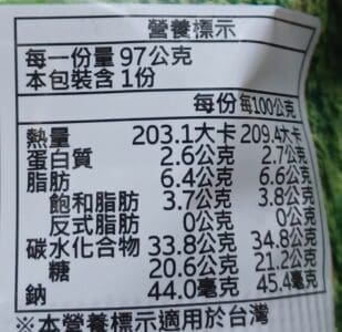 森永 抹茶牛奶糖雪派 營養標示
